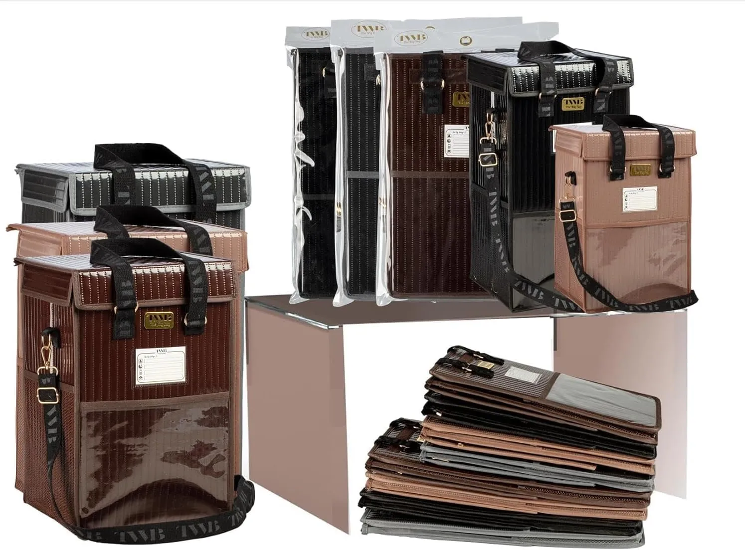 The Wig Bag - Travel Wig Case, Opens Full Size, Folds Flat, Chestnut Brown, Medium, 16" Tall