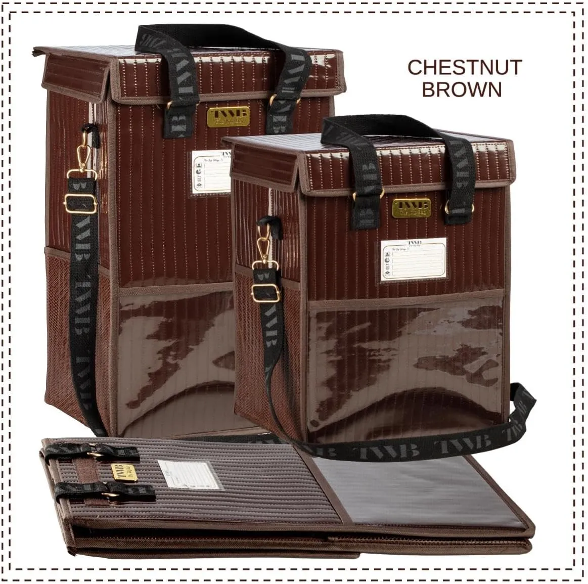 The Wig Bag - Travel Wig Case, Opens Full Size, Folds Flat, Chestnut Brown, Medium, 16" Tall