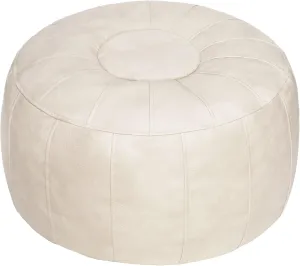 Thgonwid Unstuffed Moroccan Storage Pouf Foot Stool Ottoman Seat Handmade Faux Leather Bean Bag Floor Chair Foot Rest for Living Room, Bedroom or Balcony (Ivory White)