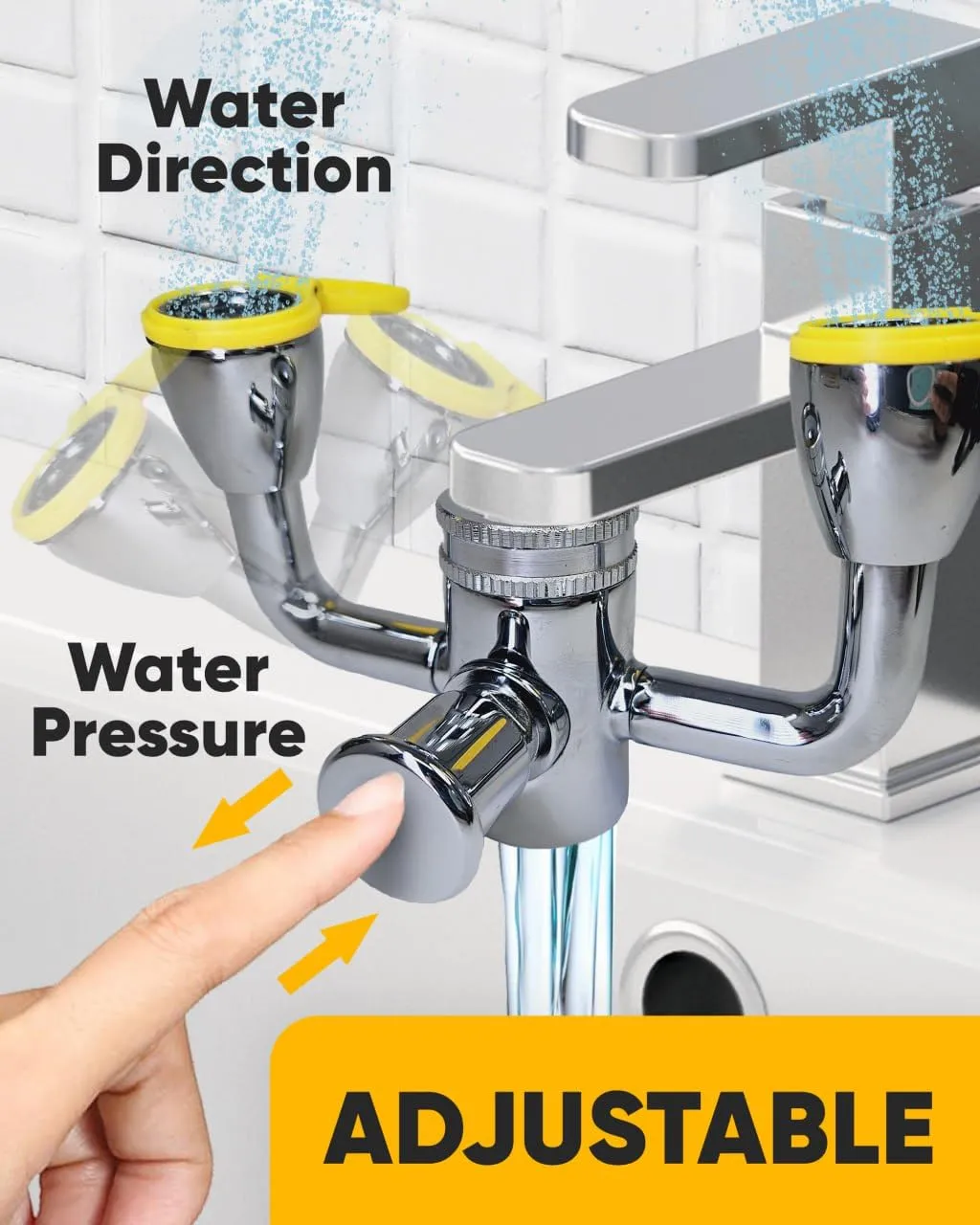 TidyFriend Eye Wash Kit Yellow - Push Style Eye Wash Units,Faucet Mounted Emergency Eye Wash Station Sink Attachment - Continuous Flow Eyewash Station with Common Sink Adapters and Inspection Tags