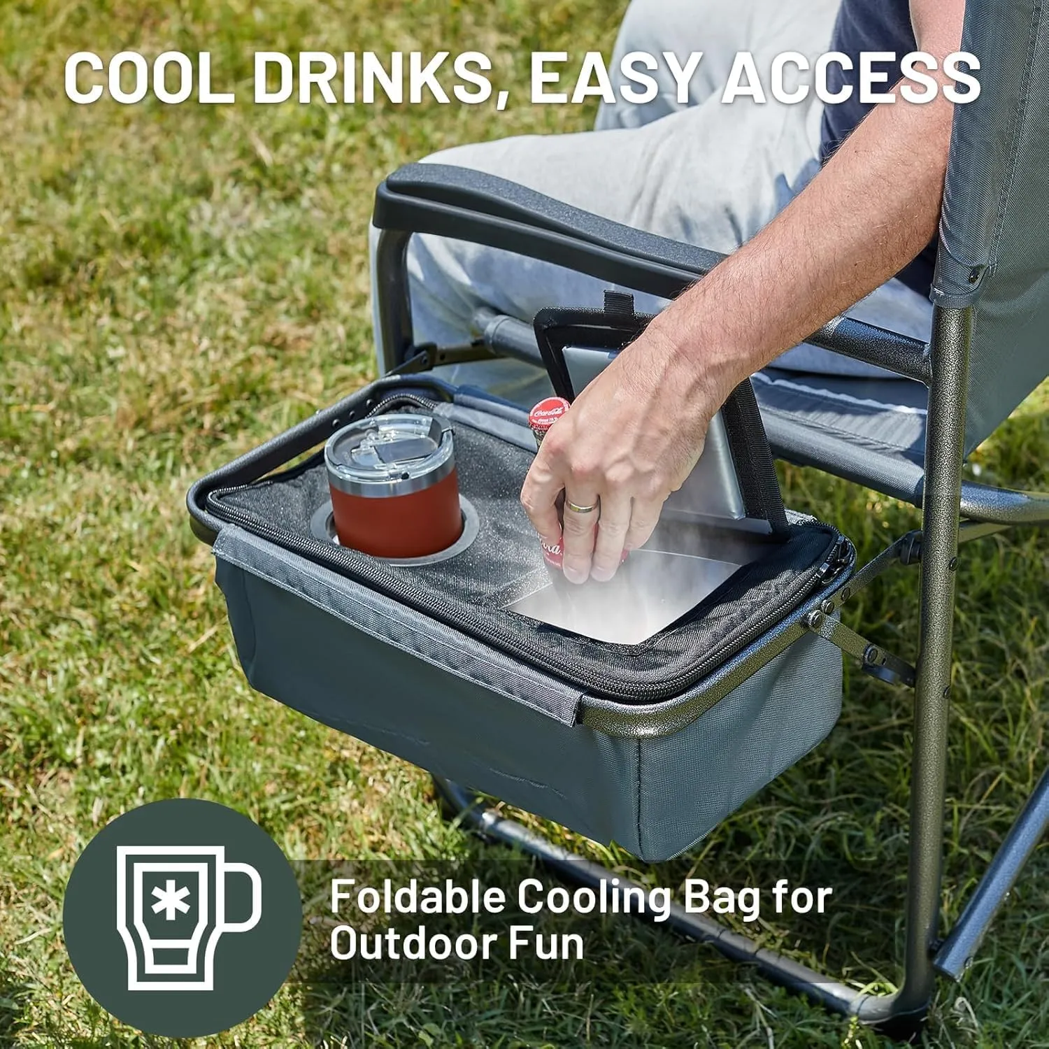 TIMBER RIDGE XXL Oversized Directors Chair 600lbs - Heavy Duty Camping Chair with Cooler Bag & Table, Portable Folding Chair with Wide Seat for Tailgating, Patio, Outdoor - Grey (2 Pack)