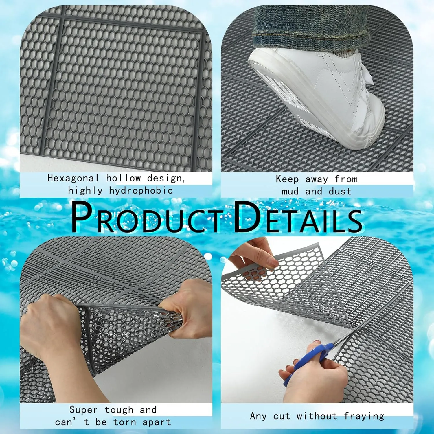 Tondiamo Drainage Pool Flooring Mats Swimming Pool Non Slip Mat PVC Splash Matting Mesh Hollow Doormat Roll for Outdoor Indoor Patio Restaurant Garage Kitchen Bathroom Bars(3 x 10 ft,Grey)