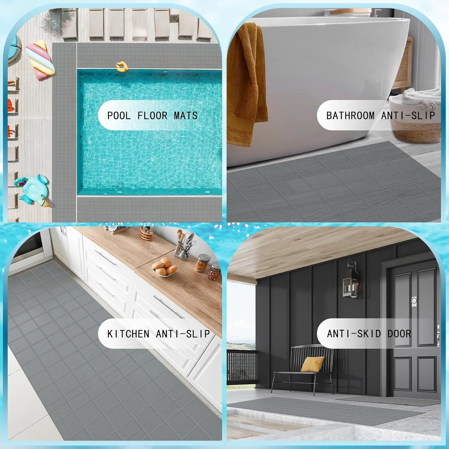Tondiamo Drainage Pool Flooring Mats Swimming Pool Non Slip Mat PVC Splash Matting Mesh Hollow Doormat Roll for Outdoor Indoor Patio Restaurant Garage Kitchen Bathroom Bars(3 x 10 ft,Grey)