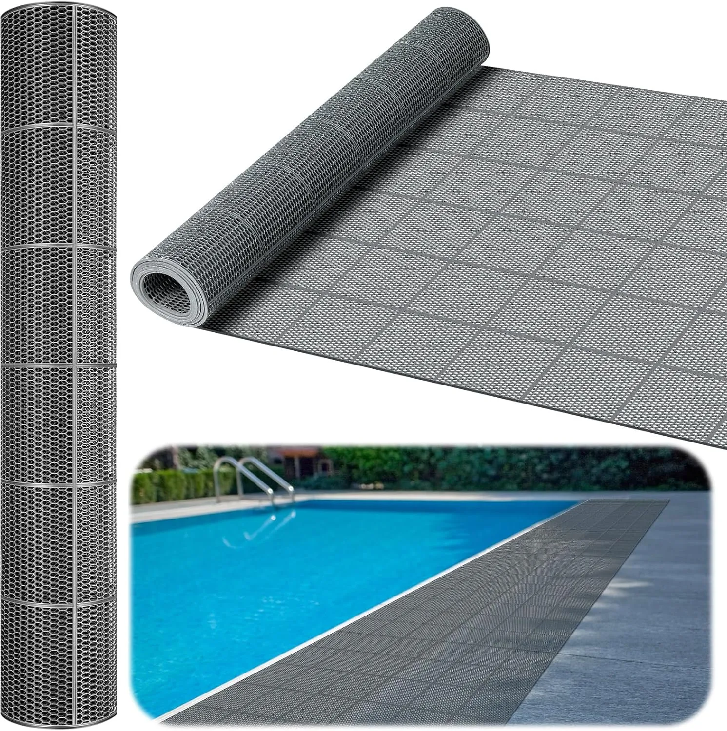 Tondiamo Drainage Pool Flooring Mats Swimming Pool Non Slip Mat PVC Splash Matting Mesh Hollow Doormat Roll for Outdoor Indoor Patio Restaurant Garage Kitchen Bathroom Bars(3 x 10 ft,Grey)