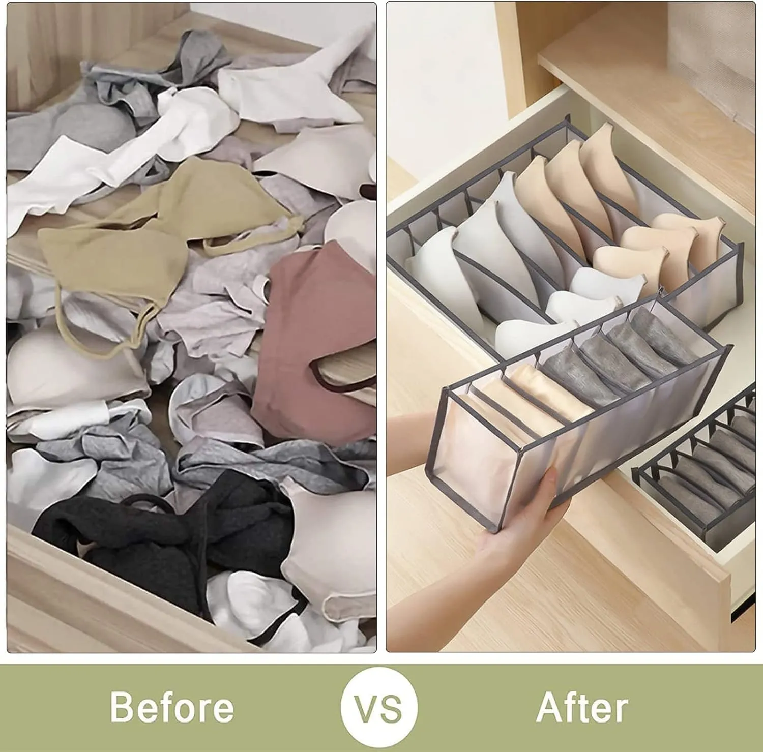 TOOVREN Sock Drawer Organizer 3 Pack, Mesh Foldable Cabinet Closet Organizers and Storage Boxes for Storing Underwear, Ties, Panties