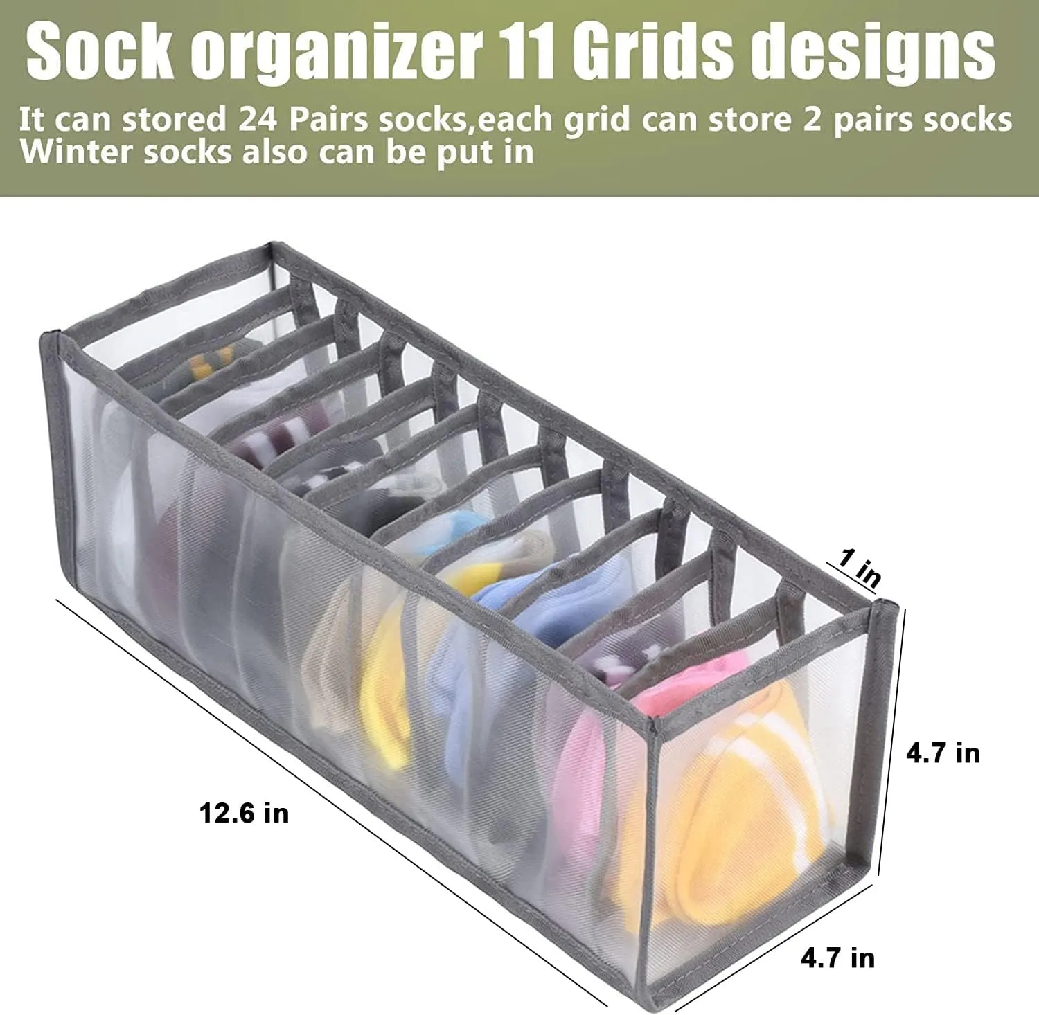 TOOVREN Sock Drawer Organizer 3 Pack, Mesh Foldable Cabinet Closet Organizers and Storage Boxes for Storing Underwear, Ties, Panties