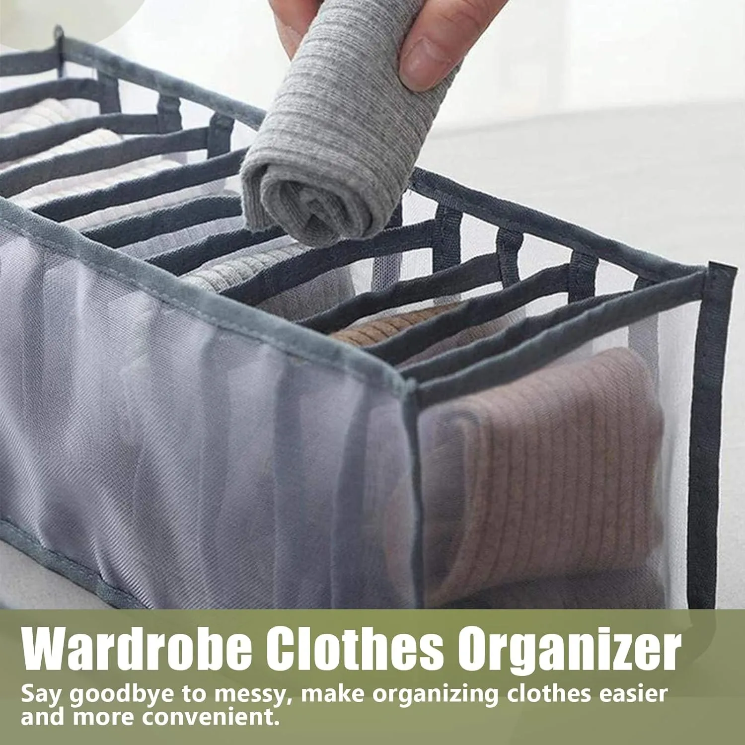TOOVREN Sock Drawer Organizer 3 Pack, Mesh Foldable Cabinet Closet Organizers and Storage Boxes for Storing Underwear, Ties, Panties