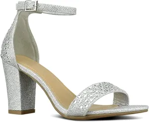TOP Moda Womens Hannah-1 Platform Chunky Heel Metallic Glitter Party Ankle Strap High Heel Sandal TM HAN-3 SLVR GLTR 8.5
