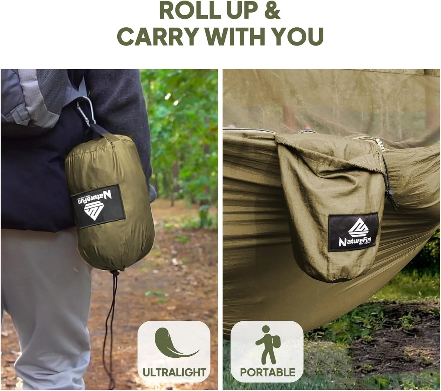Travel Net Camping Hammock | 300kg Load Capacity,(275 x 140 cm) Breathable,Quick-Drying Parachute Nylon | 2 x Premium Carabiners,4 x Nylon Slings Included | for Outdoor Indoor Garden
