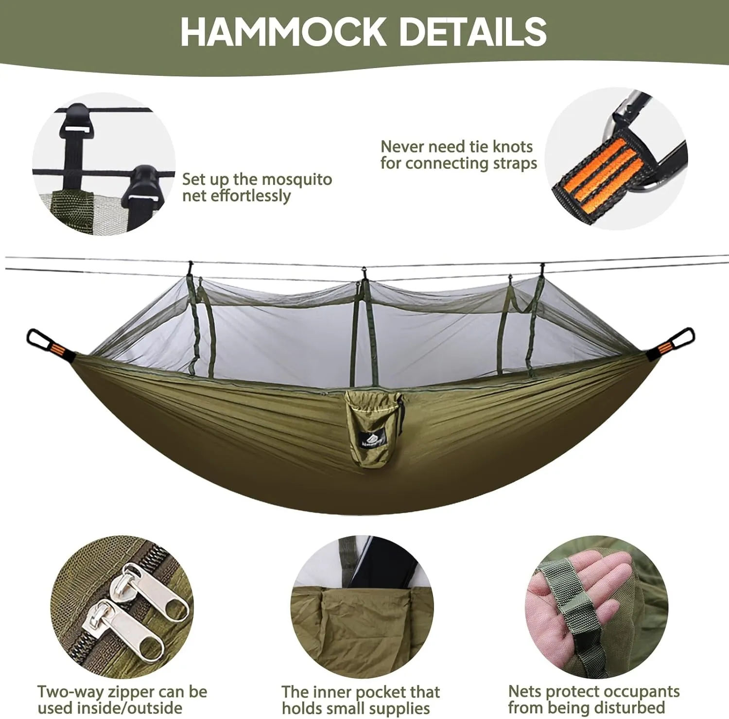 Travel Net Camping Hammock | 300kg Load Capacity,(275 x 140 cm) Breathable,Quick-Drying Parachute Nylon | 2 x Premium Carabiners,4 x Nylon Slings Included | for Outdoor Indoor Garden