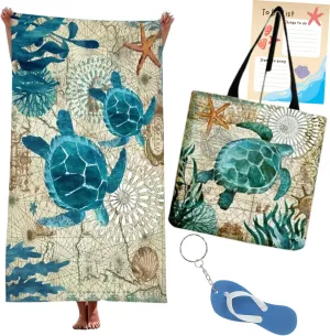 Turtle Beach Towel Summer Vacation Pool Cruise Set - Towel, Bag, and Keychain