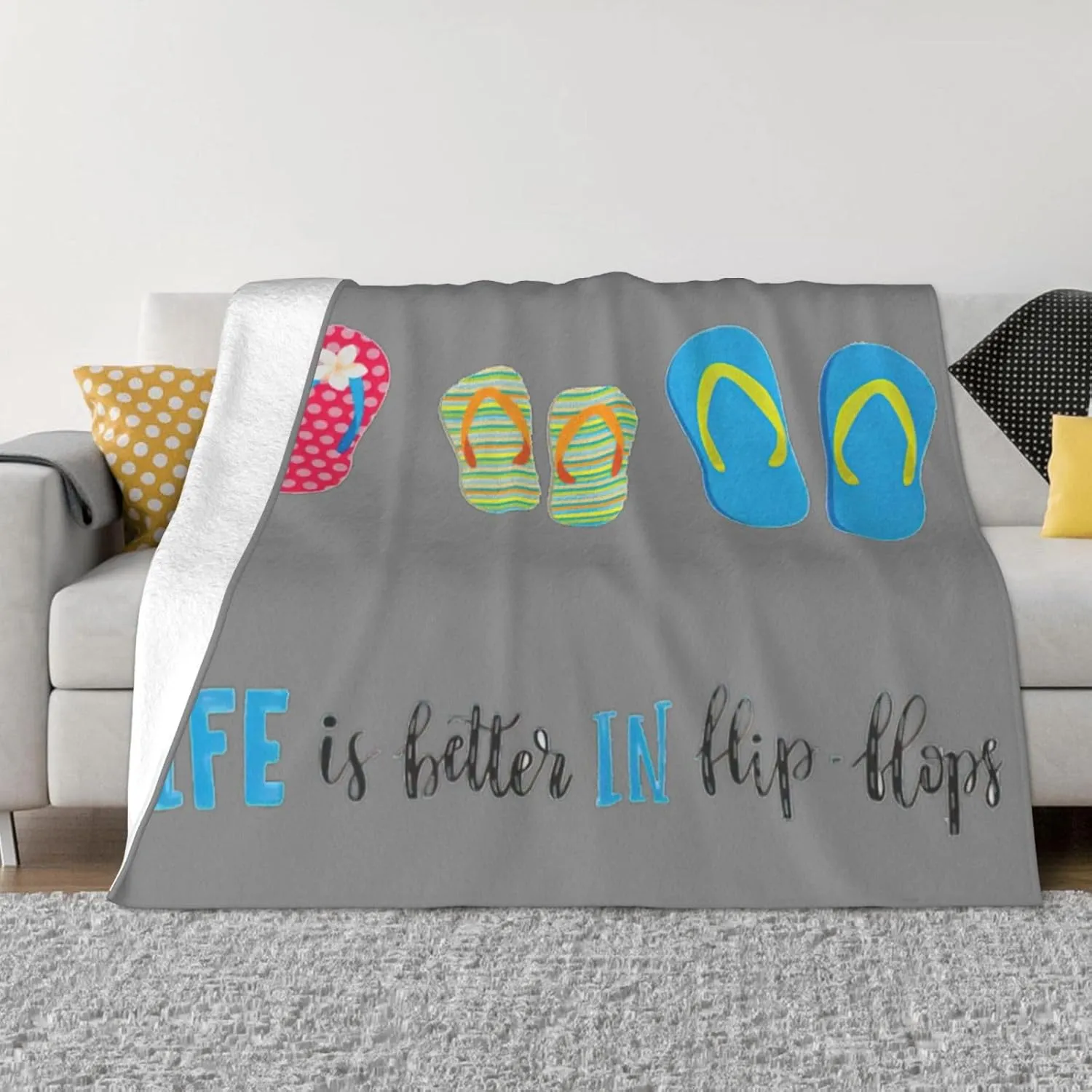 Ultra-Soft Flannel Flip Flops Calligraphy Beach Shoes Print Blanket are Suitable for Beds, Sofas, Camping, Cinemas