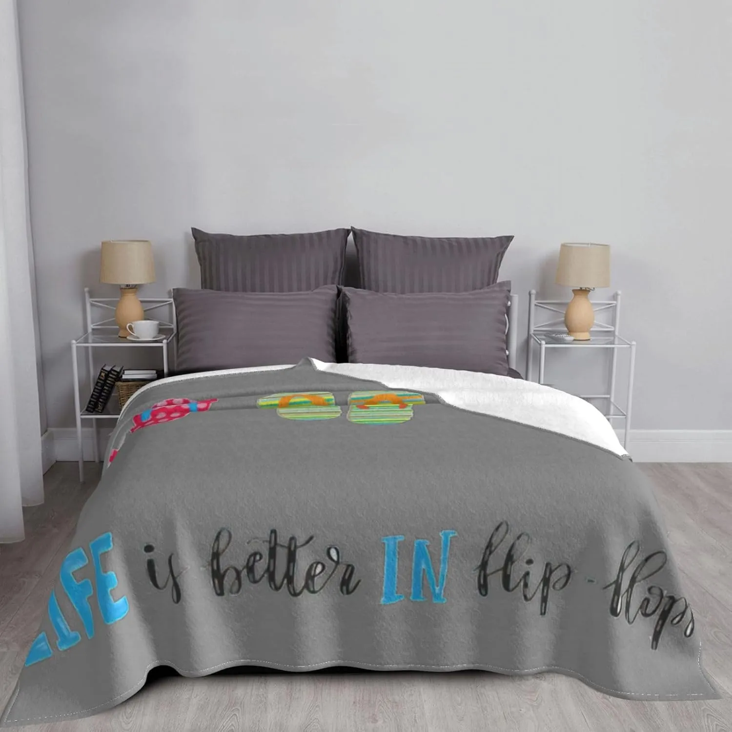 Ultra-Soft Flannel Flip Flops Calligraphy Beach Shoes Print Blanket are Suitable for Beds, Sofas, Camping, Cinemas