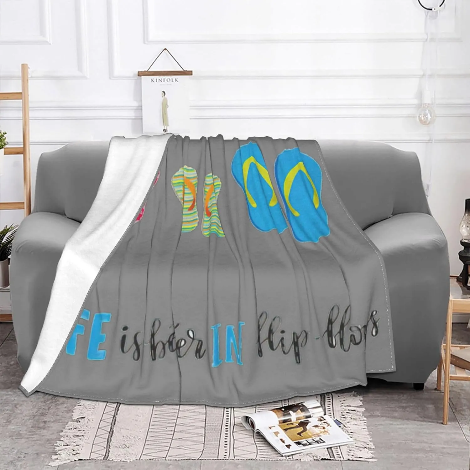 Ultra-Soft Flannel Flip Flops Calligraphy Beach Shoes Print Blanket are Suitable for Beds, Sofas, Camping, Cinemas