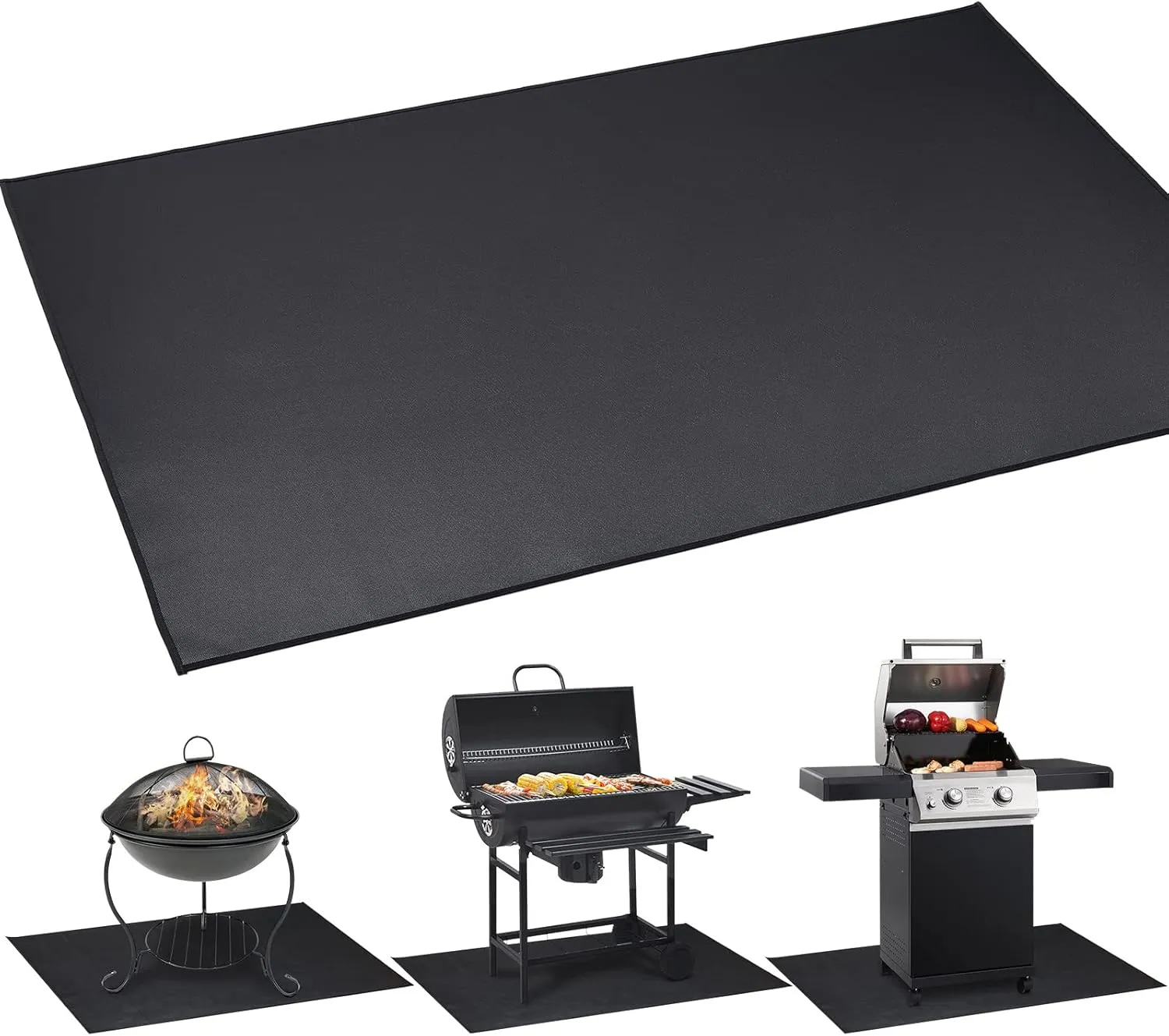 Under BBQ Grill Mat for Outdoor Charcoal, Flat Top, Smokers, Gas Grills 65×39 Inch. Fireproof Mat Protector Deck Patio Grass.Indoor Fireplace Mat Prevents Ember Damage Wood Floor,Fire Pit Mat