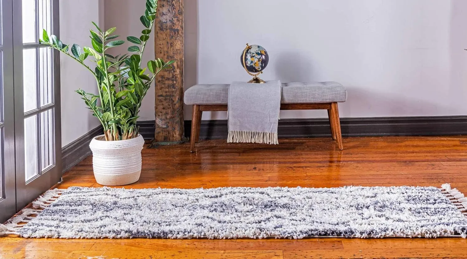 Unique Loom Hygge Shag Collection Area Rug - Valley (2' 7" x 8' 2" Runner, Gray/ Beige)