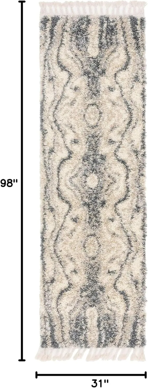 Unique Loom Hygge Shag Collection Area Rug - Valley (2' 7" x 8' 2" Runner, Gray/ Beige)