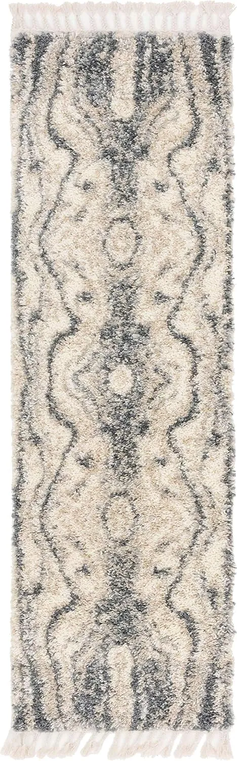 Unique Loom Hygge Shag Collection Area Rug - Valley (2' 7" x 8' 2" Runner, Gray/ Beige)