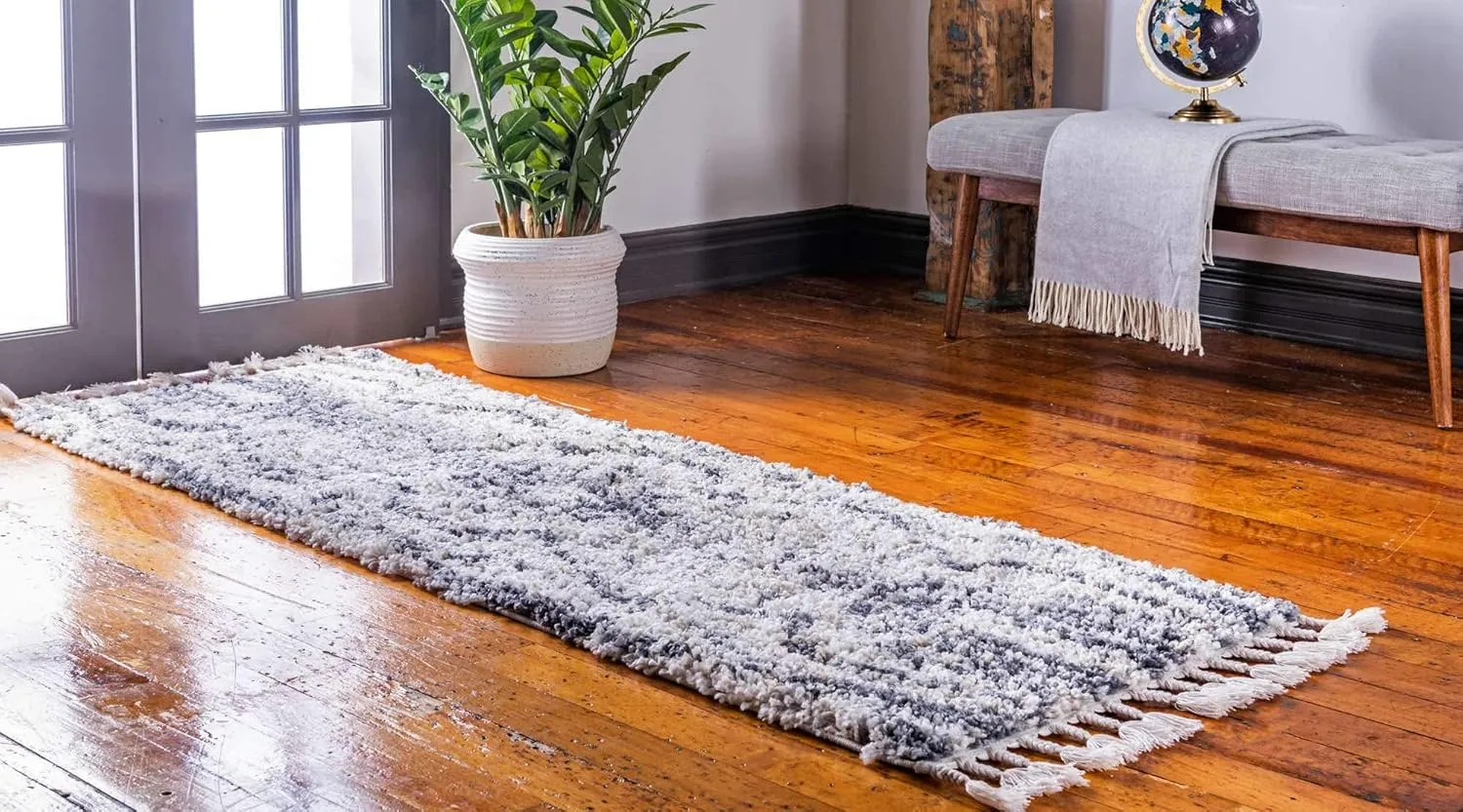 Unique Loom Hygge Shag Collection Area Rug - Valley (2' 7" x 8' 2" Runner, Gray/ Beige)