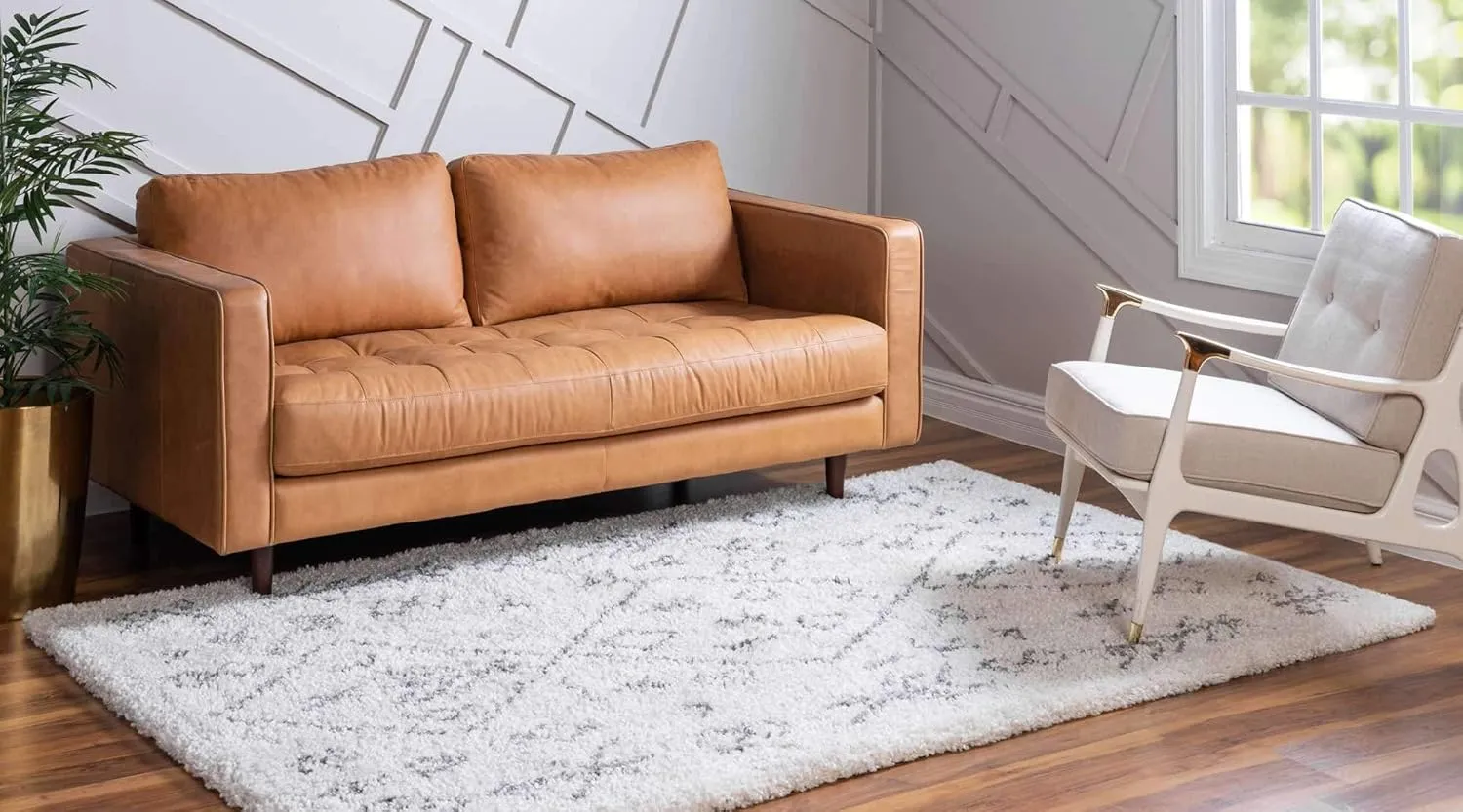 Unique Loom Rabat Shag Collection Modern Tribal Moroccan Inspired Plush & Soft Nomad Design Area Rug (4' 0 x 6' 0 Rectangular, Pure Ivory/ Gray)