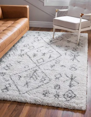 Unique Loom Rabat Shag Collection Modern Tribal Moroccan Inspired Plush & Soft Nomad Design Area Rug (4' 0 x 6' 0 Rectangular, Pure Ivory/ Gray)
