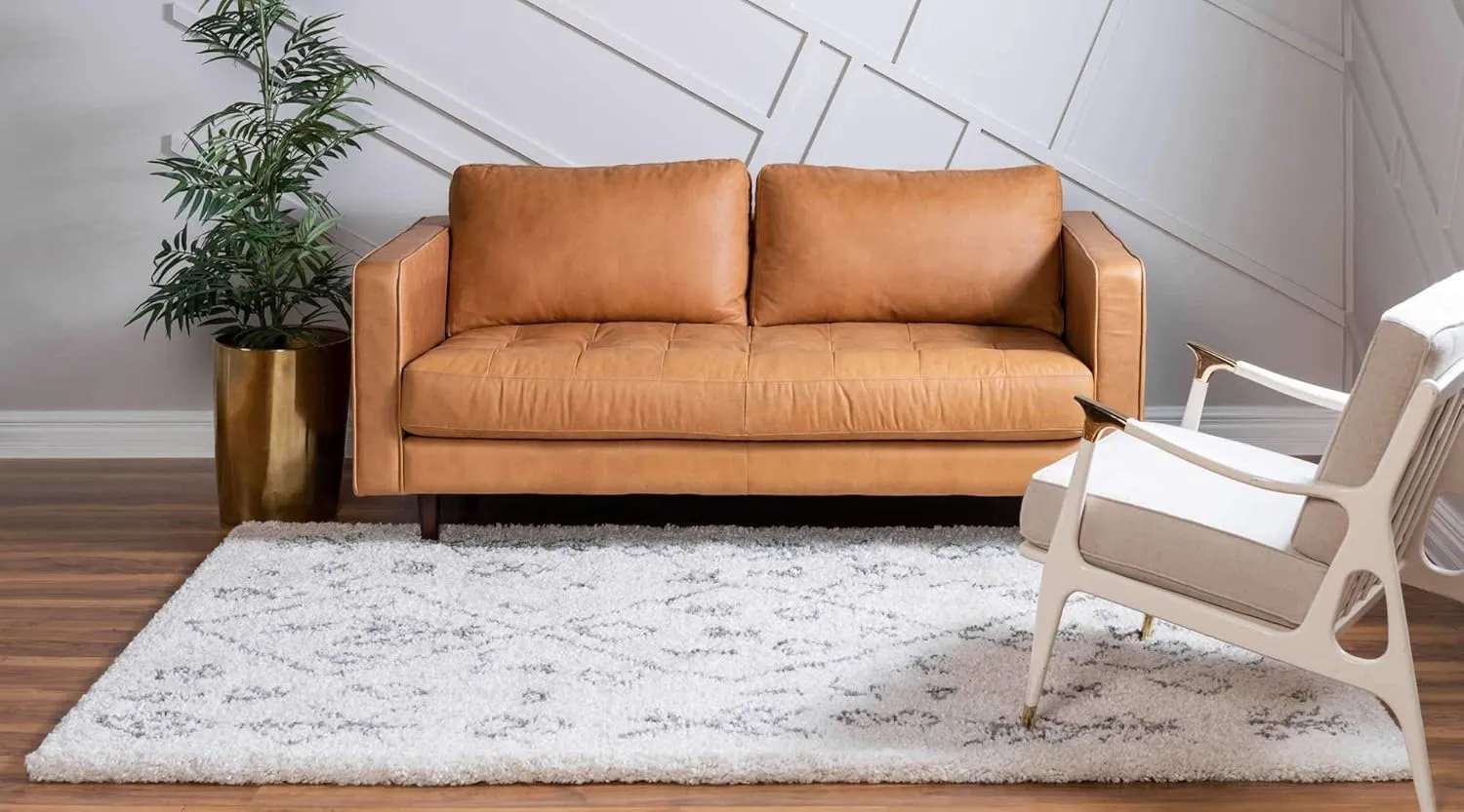 Unique Loom Rabat Shag Collection Modern Tribal Moroccan Inspired Plush & Soft Nomad Design Area Rug (4' 0 x 6' 0 Rectangular, Pure Ivory/ Gray)