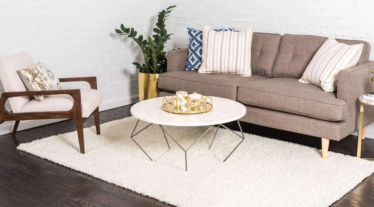 Unique Loom Solid Shag Collection Area Rug (8' x 11' Rectangle, Pure Ivory)