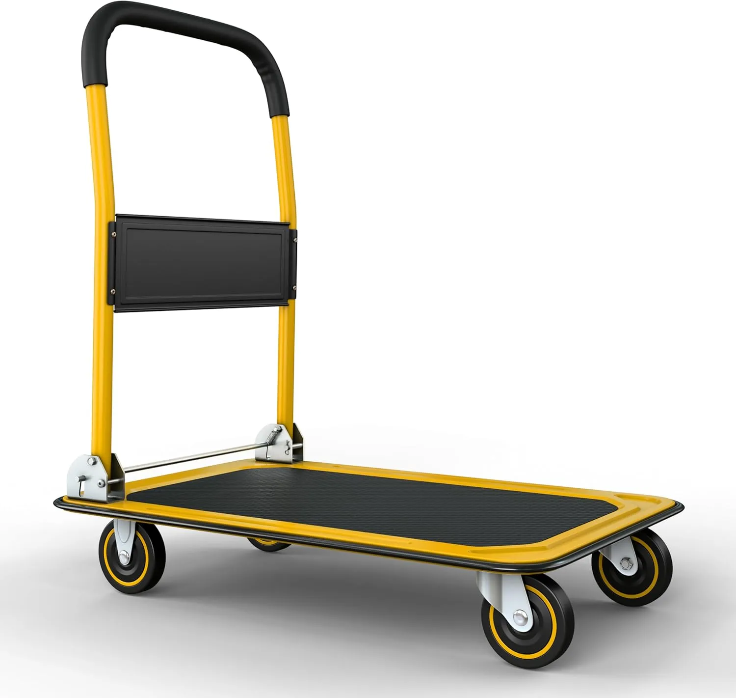 Upgraded Foldable Push Cart Dolly | 330 lbs. Capacity Moving Platform Hand Truck | Heavy Duty Space Saving Collapsible | Swivel Push Handle Flat Bed Wagon - Yellow