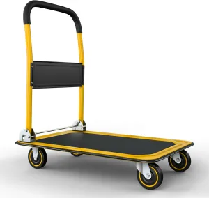 Upgraded Foldable Push Cart Dolly | 330 lbs. Capacity Moving Platform Hand Truck | Heavy Duty Space Saving Collapsible | Swivel Push Handle Flat Bed Wagon - Yellow