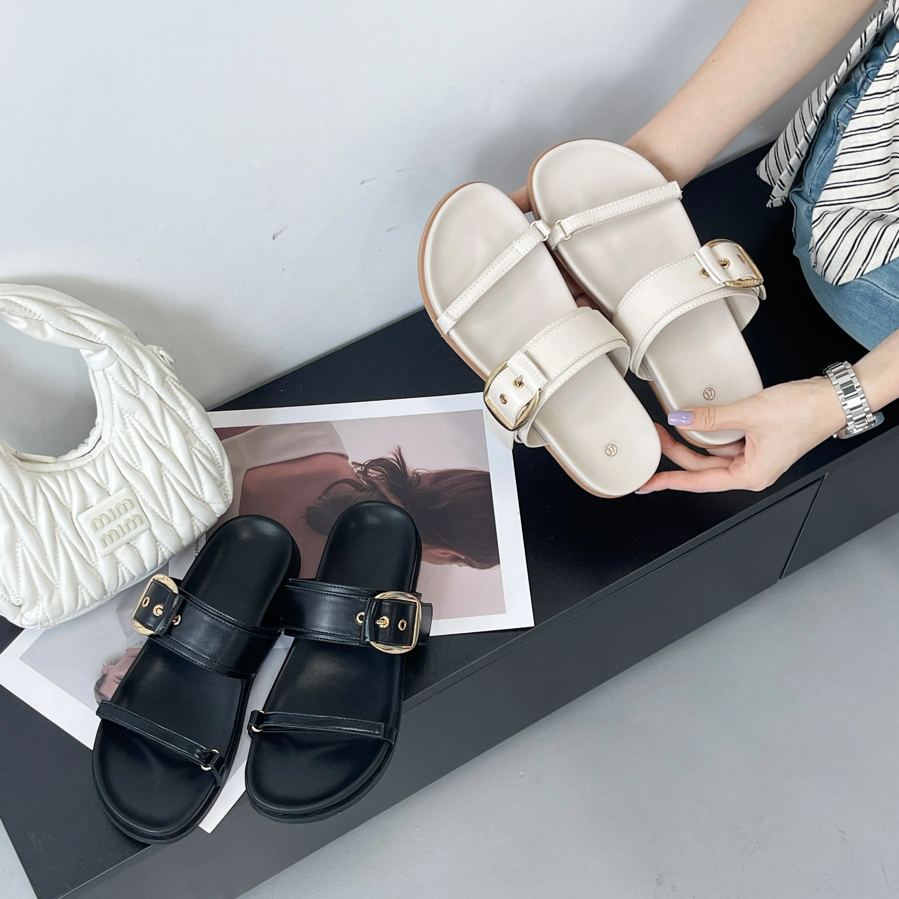Urban Chic Buckle Slides