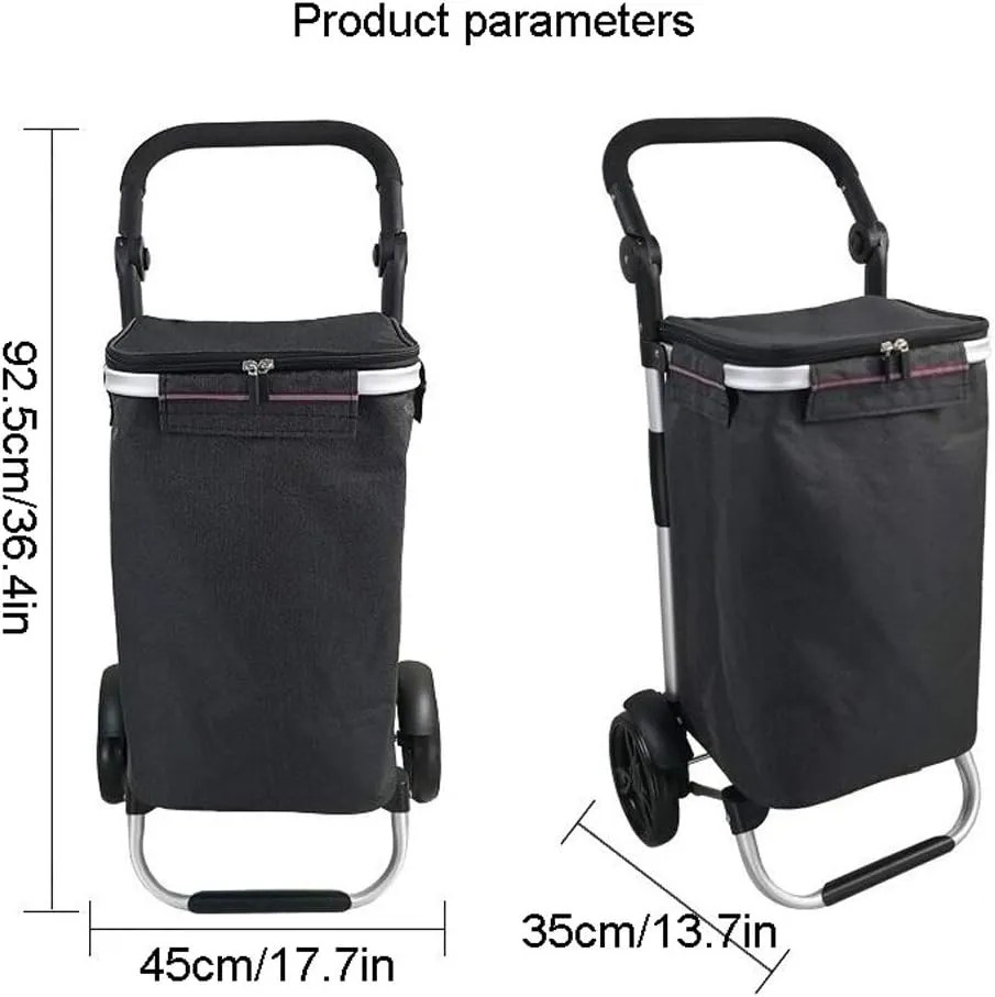 Utility Shopping Cart Shopping Trolley Aluminum Frame Foldable Grocery Store Trolley with Fabric Bag Bearing Wheel Portable Shopping Trolley 17.7*13.7*36.4 Inch Portable Grocery Cart to Save Space