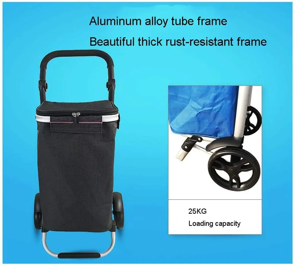 Utility Shopping Cart Shopping Trolley Aluminum Frame Foldable Grocery Store Trolley with Fabric Bag Bearing Wheel Portable Shopping Trolley 17.7*13.7*36.4 Inch Portable Grocery Cart to Save Space