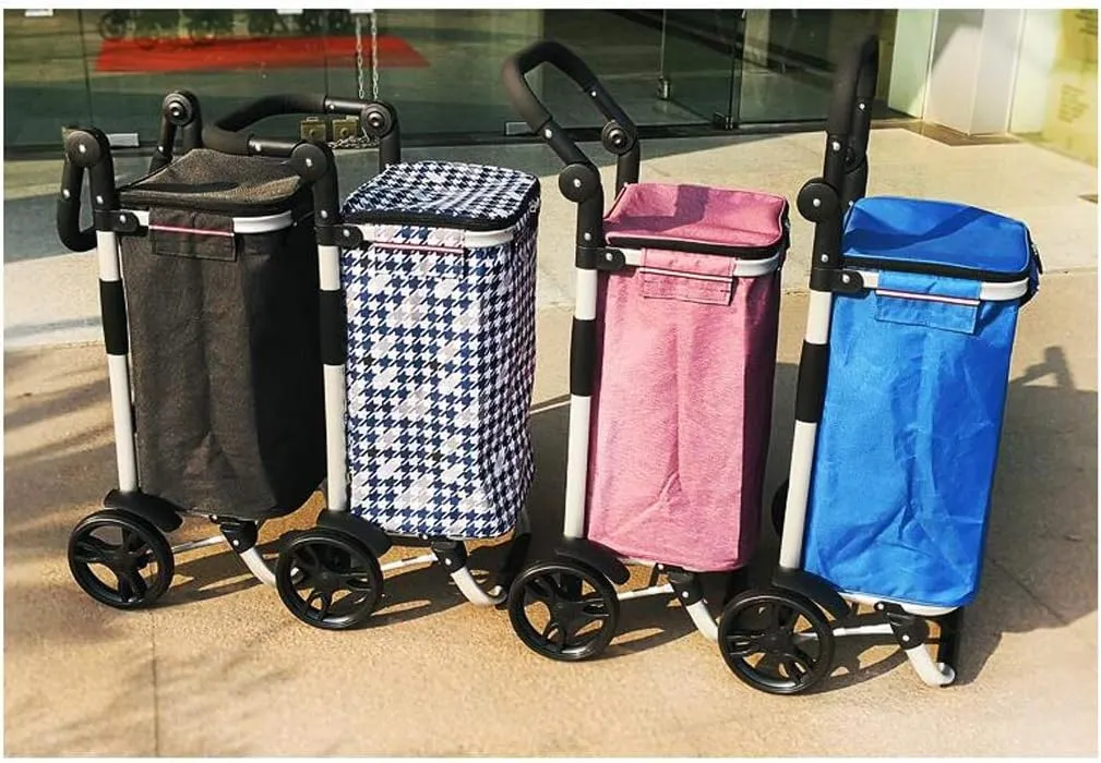 Utility Shopping Cart Shopping Trolley Aluminum Frame Foldable Grocery Store Trolley with Fabric Bag Bearing Wheel Portable Shopping Trolley 17.7*13.7*36.4 Inch Portable Grocery Cart to Save Space