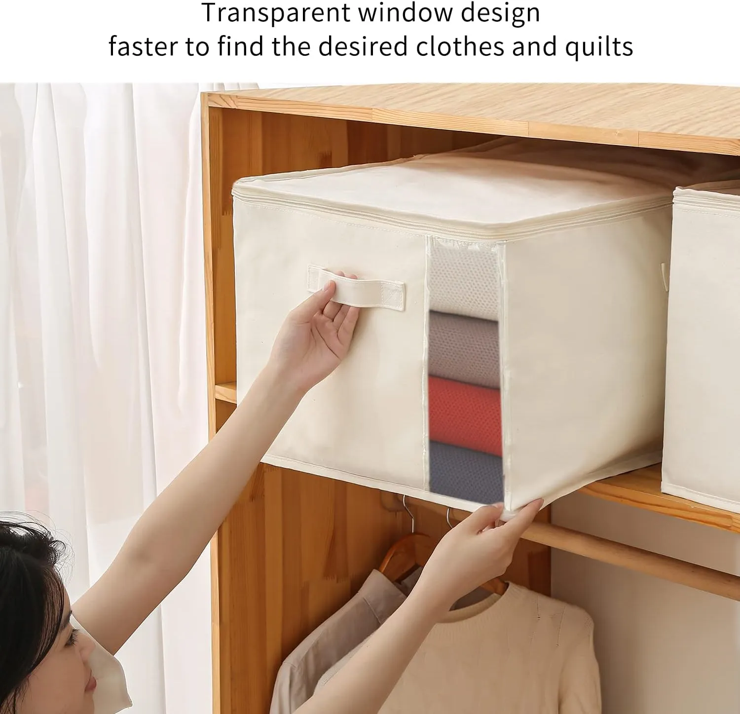 Vailando 6-Pack Large Canvas Comforter Storage Bags Closet Organizer for Clothes Sweater Clothes Organizer with Dual Zipper Three Carrying Handles for Blanket Closet Storage Container