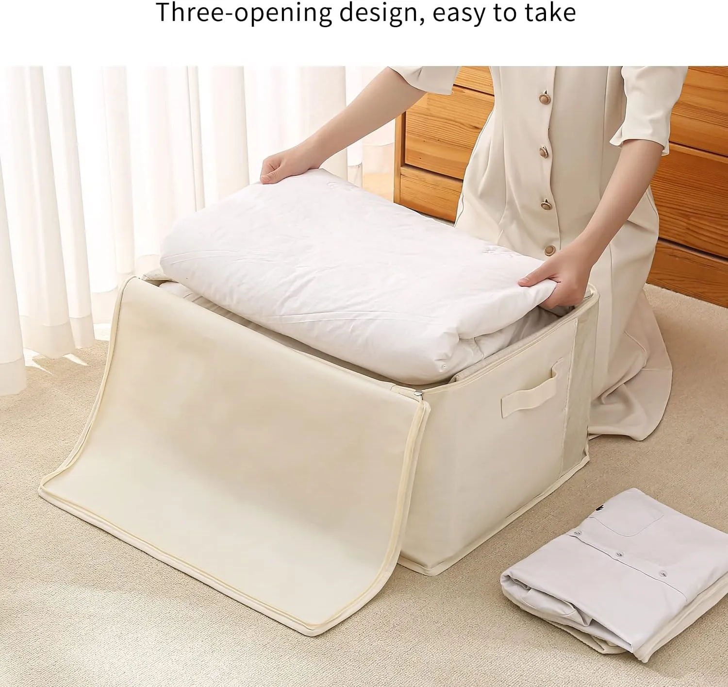 Vailando 6-Pack Large Canvas Comforter Storage Bags Closet Organizer for Clothes Sweater Clothes Organizer with Dual Zipper Three Carrying Handles for Blanket Closet Storage Container