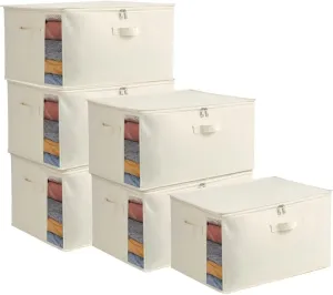 Vailando 6-Pack Large Canvas Comforter Storage Bags Closet Organizer for Clothes Sweater Clothes Organizer with Dual Zipper Three Carrying Handles for Blanket Closet Storage Container