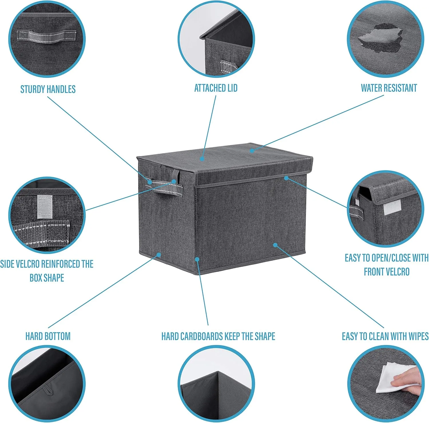 VENO 2 Pack Large Collapsible Storage Bin with Lid, Decorative Box, Cube, Organizer, Container for Home Office Shelf Closet Clothes Sundries, Reusable and Sustainable (Black - Set of 2)