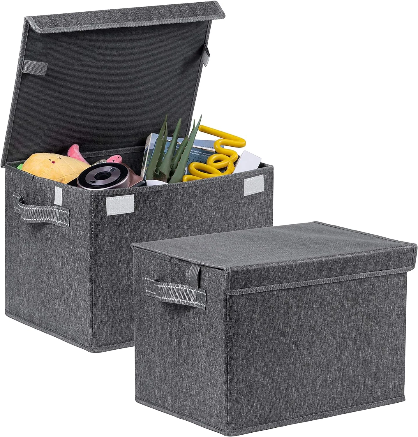 VENO 2 Pack Large Collapsible Storage Bin with Lid, Decorative Box, Cube, Organizer, Container for Home Office Shelf Closet Clothes Sundries, Reusable and Sustainable (Black - Set of 2)