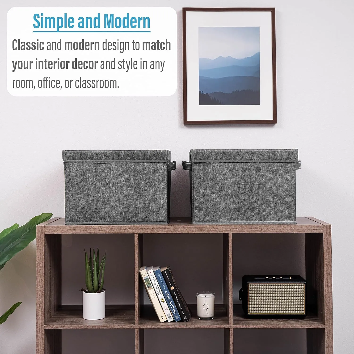 VENO 2 Pack Large Collapsible Storage Bin with Lid, Decorative Box, Cube, Organizer, Container for Home Office Shelf Closet Clothes Sundries, Reusable and Sustainable (Black - Set of 2)
