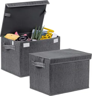 VENO 2 Pack Large Collapsible Storage Bin with Lid, Decorative Box, Cube, Organizer, Container for Home Office Shelf Closet Clothes Sundries, Reusable and Sustainable (Black - Set of 2)