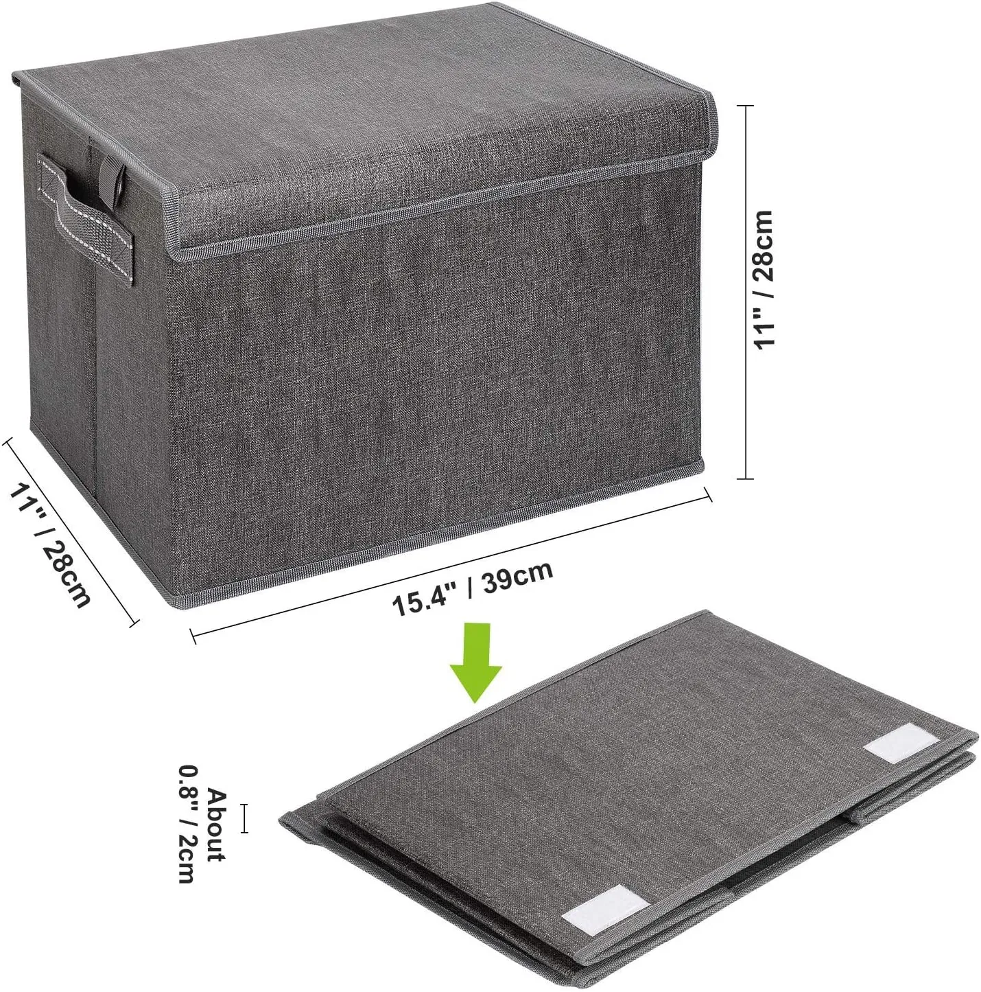 VENO 2 Pack Large Collapsible Storage Bin with Lid, Decorative Box, Cube, Organizer, Container for Home Office Shelf Closet Clothes Sundries, Reusable and Sustainable (Black - Set of 2)