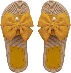 Verdusa Women's Bow Summr Flat Sandals Open Toe Sandals Slip On Slides