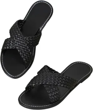 Verdusa Women's Criss Cross Braided Flat Sandals Open Toe Slip On Slippers