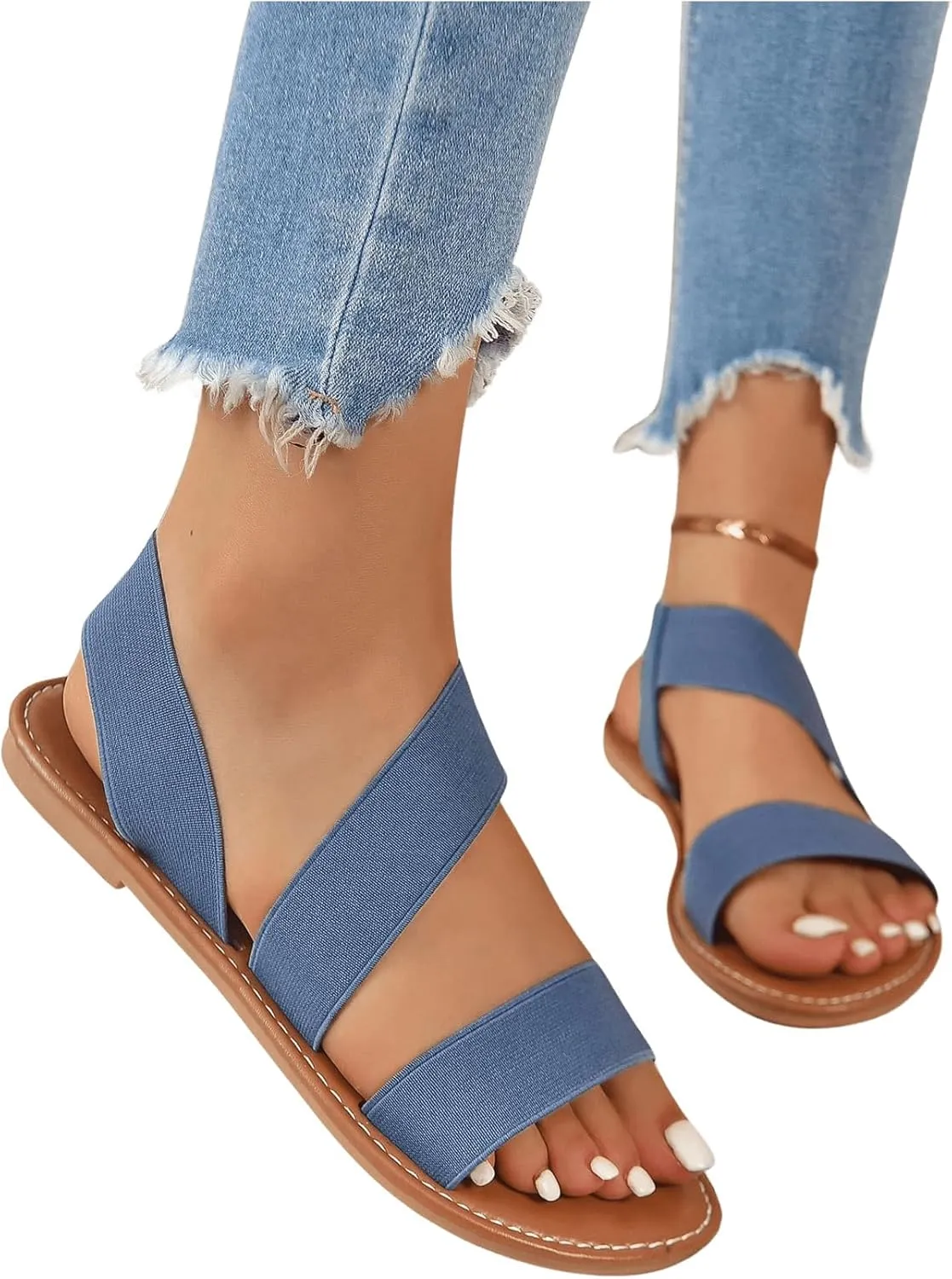 Verdusa Women's Flat Sandals Slip On Summer Open Toe Braided Slingback Shoes