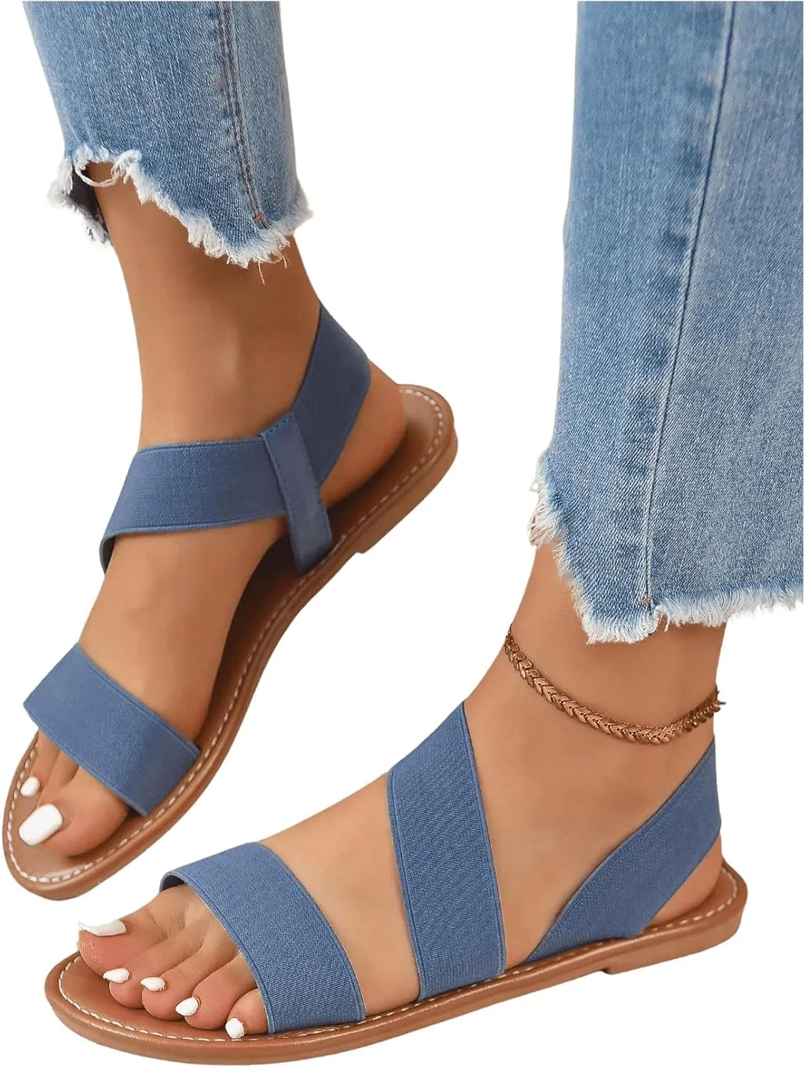 Verdusa Women's Flat Sandals Slip On Summer Open Toe Braided Slingback Shoes