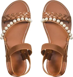 Verdusa Women's Pearls Braided Flat Sandals Open Toe Slip On Beach Slides