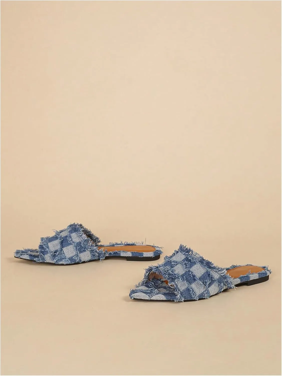 Verdusa Women's Pointed Toe Denim Flat Sandals Open Toess Slip On Summer Flats