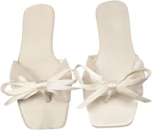 Verdusa Women's Summer Flat Sandals Square Toe Coquette Bow Sandals Slip on Slippers