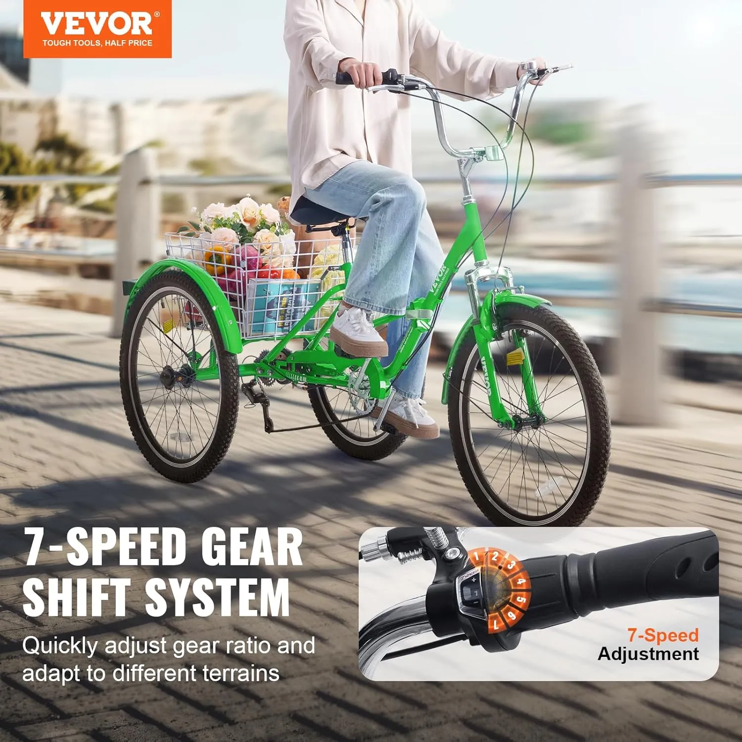 VEVOR Folding Adult Tricycle, Adult Folding Trikes, Carbon Steel 3 Wheel Tricycle with Large Basket & Adjustable Seat, Shopping Picnic Foldable Tricycles for Women, Men, Seniors