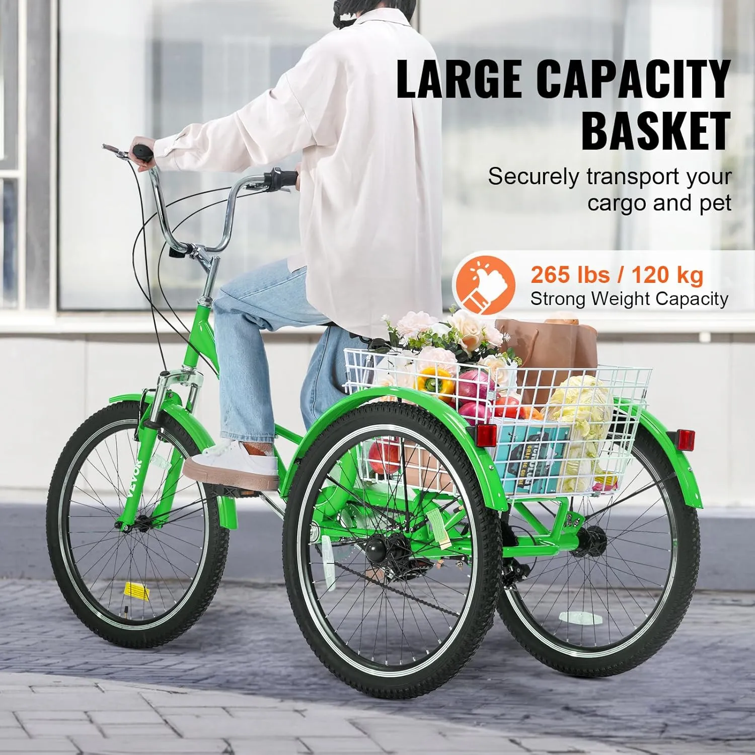 VEVOR Folding Adult Tricycle, Adult Folding Trikes, Carbon Steel 3 Wheel Tricycle with Large Basket & Adjustable Seat, Shopping Picnic Foldable Tricycles for Women, Men, Seniors